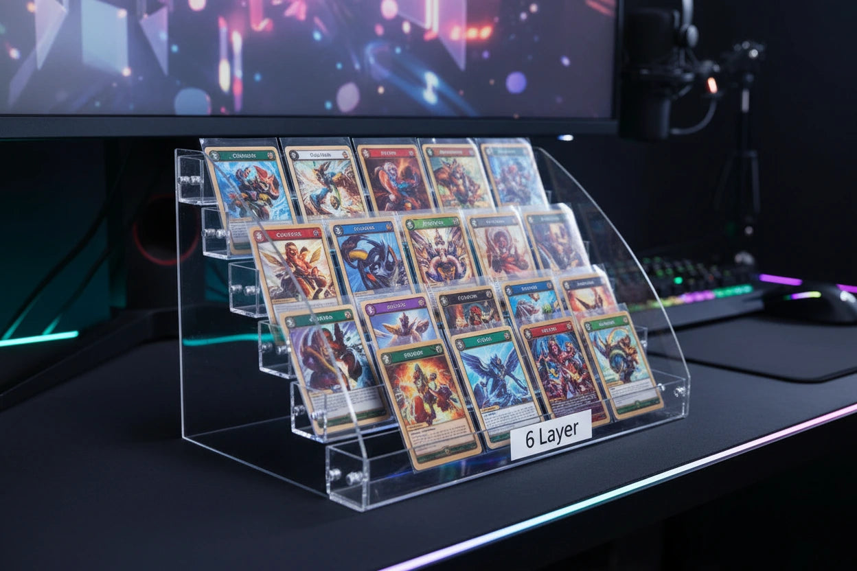 Display Series Tiered Acrylic Card Rack — Multi-Hit Showcase Stand