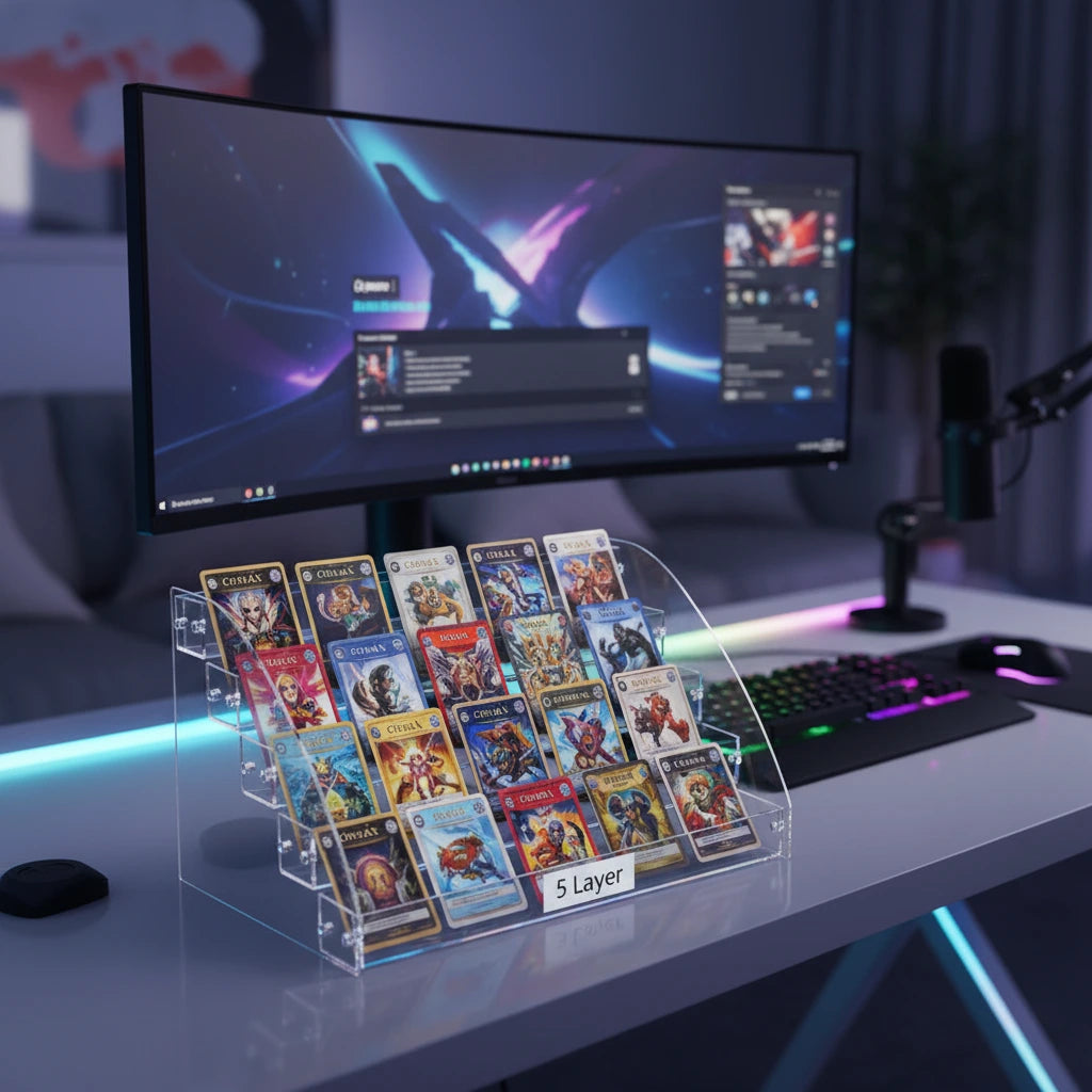 Display Series Tiered Acrylic Card Rack — Multi-Hit Showcase Stand